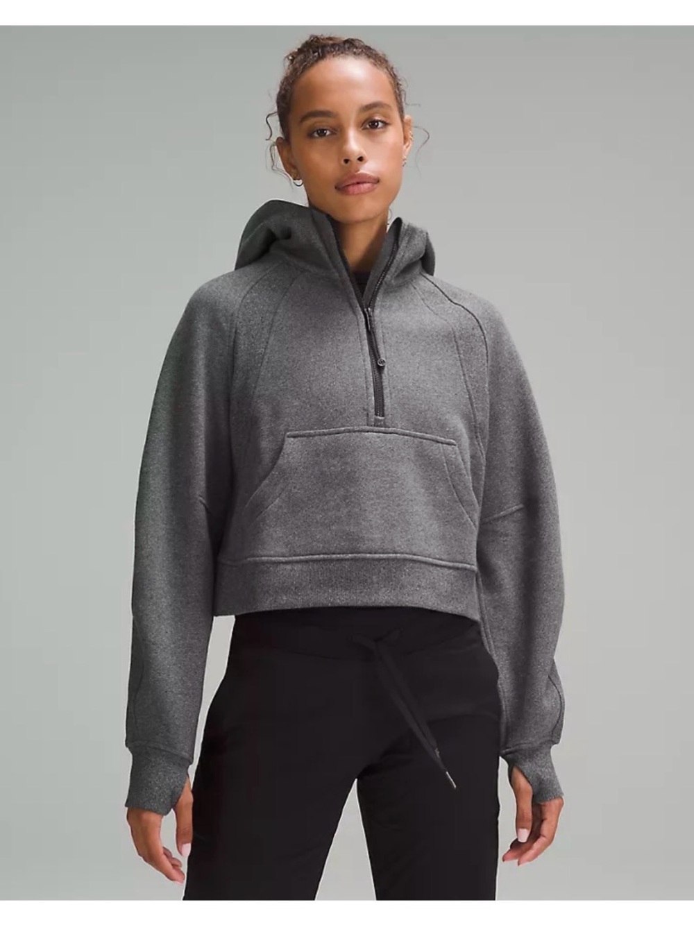 lululemon athletica Women's Heather Gray Half-Zip Hooded Sweatshirt